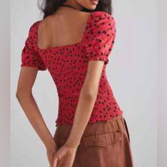 Dolan Left Coast Smocked Puff Sleeve Polka Dot Top - Picture 6 of 6